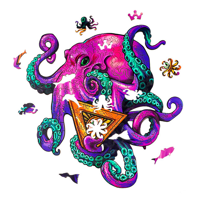 Kolorowe drewniane Puzzle Jigsaw Octopus - zestaw zabawek edukacyjnych dla dzieci i dorosłych - Wianko - 6