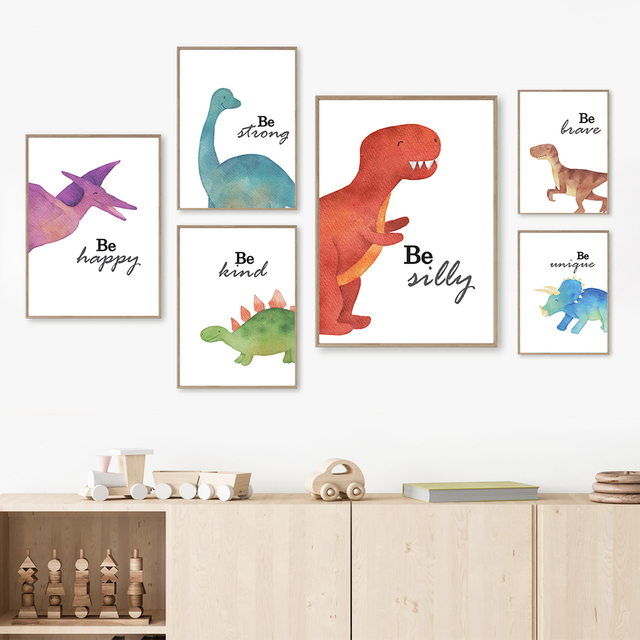 Obraz na płótnie Śliczne dinozaury - akwarela zwierząt dla dzieci - Wianko - 3