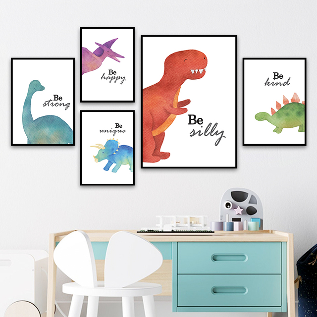 Obraz na płótnie Śliczne dinozaury - akwarela zwierząt dla dzieci - Wianko - 5