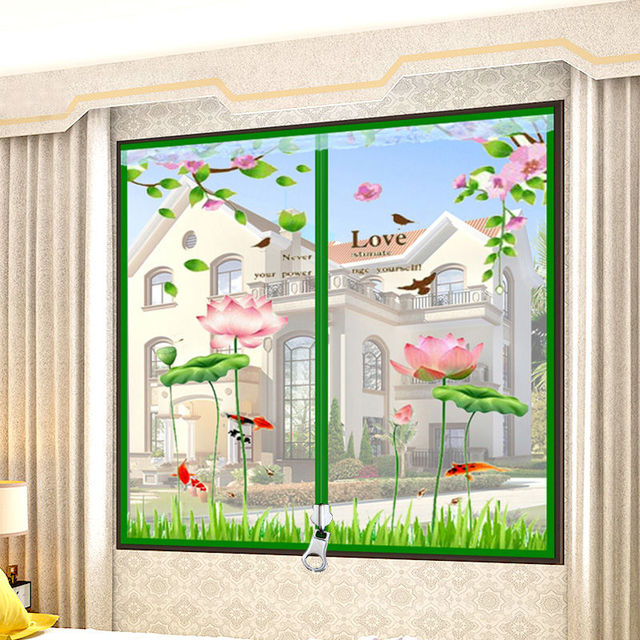 Szeroka zasłona panelowa z haftem słonecznik na drzwi i okno - przędza z moskitierą, z możliwością otwarcia na zamek błyskawiczny i zdejmowaniem - usuwanie insektów, możliwość prania - Wianko - 4