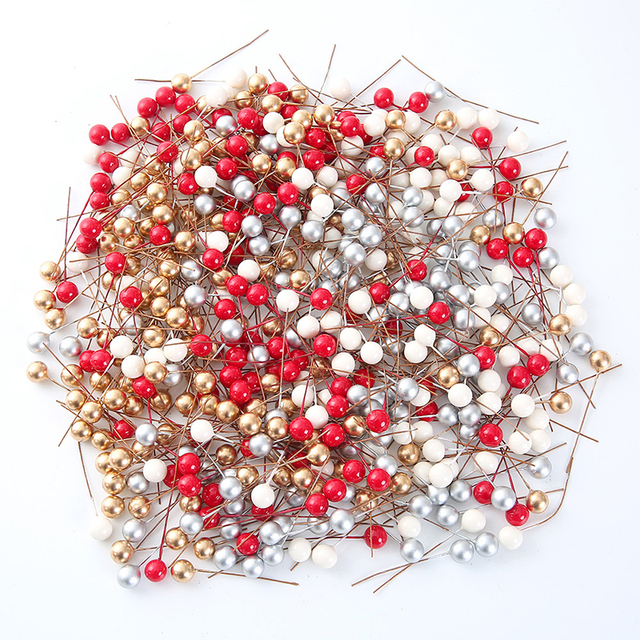 50/100 mini plastikowych sztuk czerwonych kwiatów cherry z perłowym pręcikiem do dekoracji ślubnych, bożonarodzeniowych, ciast i wieńców - Wianko - 8