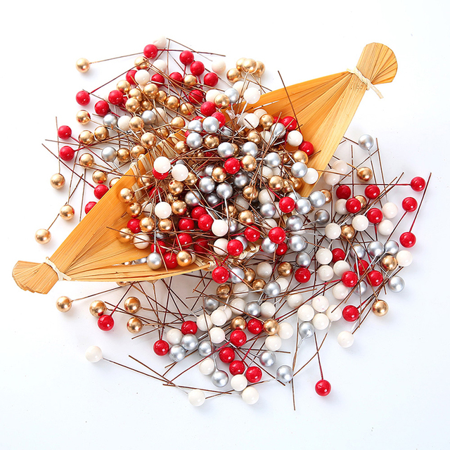 50/100 mini plastikowych sztuk czerwonych kwiatów cherry z perłowym pręcikiem do dekoracji ślubnych, bożonarodzeniowych, ciast i wieńców - Wianko - 9