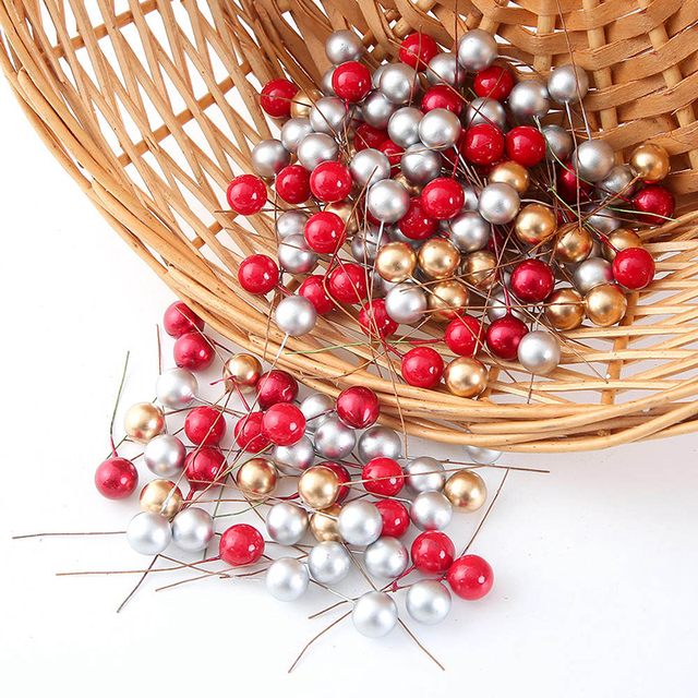 50/100 mini plastikowych sztuk czerwonych kwiatów cherry z perłowym pręcikiem do dekoracji ślubnych, bożonarodzeniowych, ciast i wieńców - Wianko - 7
