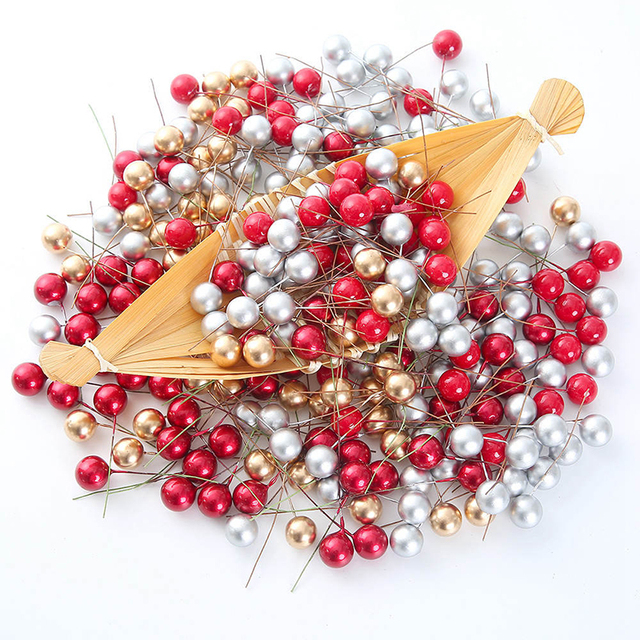 50/100 mini plastikowych sztuk czerwonych kwiatów cherry z perłowym pręcikiem do dekoracji ślubnych, bożonarodzeniowych, ciast i wieńców - Wianko - 6