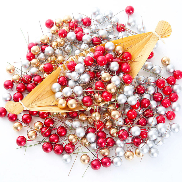 50/100 mini plastikowych sztuk czerwonych kwiatów cherry z perłowym pręcikiem do dekoracji ślubnych, bożonarodzeniowych, ciast i wieńców - Wianko - 5