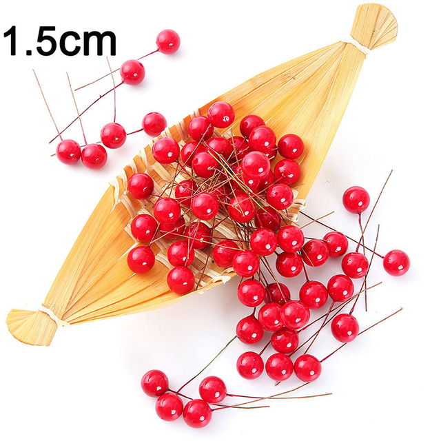 50/100 mini plastikowych sztuk czerwonych kwiatów cherry z perłowym pręcikiem do dekoracji ślubnych, bożonarodzeniowych, ciast i wieńców - Wianko - 3