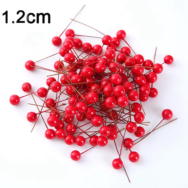 50/100 mini plastikowych sztuk czerwonych kwiatów cherry z perłowym pręcikiem do dekoracji ślubnych, bożonarodzeniowych, ciast i wieńców - Wianko - 11