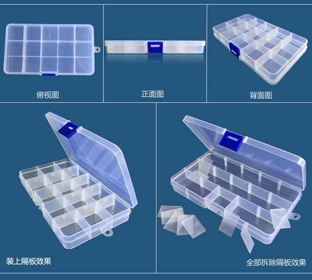 Pudełko do sortowania części z tworzywa sztucznego, 15 przesuwnych przegródek, przezroczyste - Wianko - 3