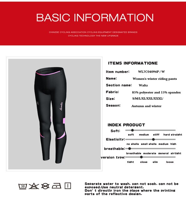 Spodnie rowerowe zimowe Santic dla kobiet - termiczne, wyściełane, długie, z 4D poduszką, odblaskowe, MTB Ciclismo - Wianko - 2