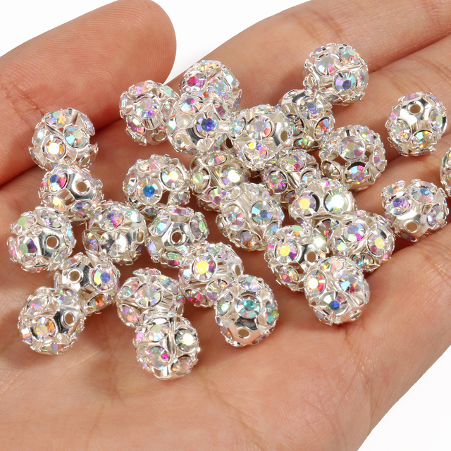 50 sztuk metalowych koralików kryształowych w kształcie AB, różne rozmiary (6mm, 8mm, 10mm) do tworzenia biżuterii DIY - Wianko - 5