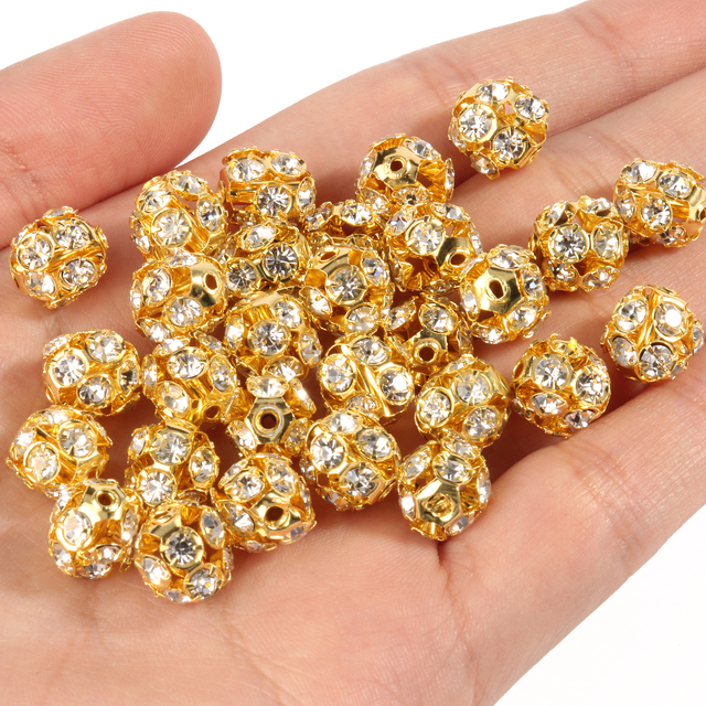 50 sztuk metalowych koralików kryształowych w kształcie AB, różne rozmiary (6mm, 8mm, 10mm) do tworzenia biżuterii DIY - Wianko - 4