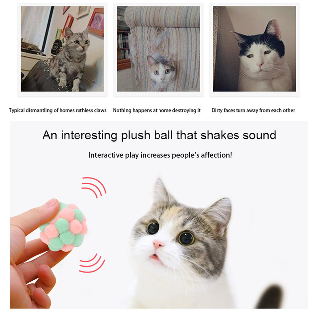 Piłka interaktywna z dzwonkami dla kota - zabawka pluszowa do odbijania i żucia kotek planeta gra trening - Wianko - 7