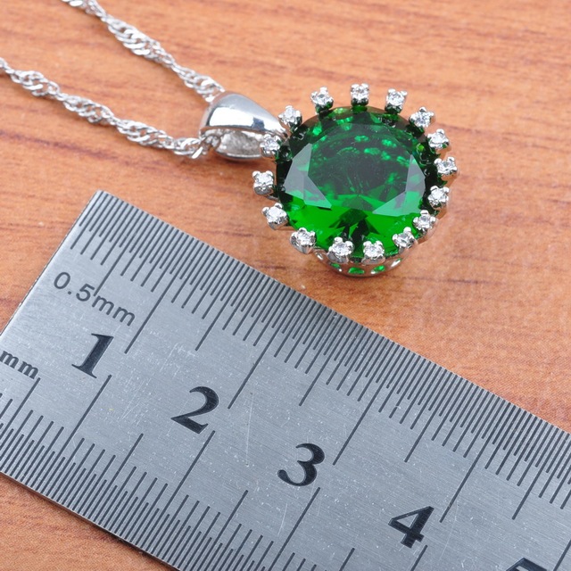 Zestaw biżuterii ślubnej z dużymi okrągłymi, naturalnymi kamieniami w kolorze zielonym - posrebrzane naszyjniki, kolczyki i bransoletki - Wianko - 3