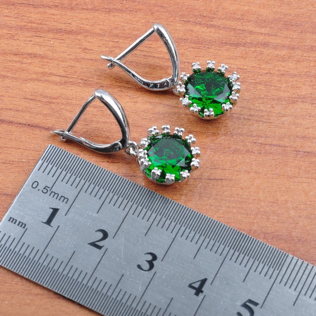 Zestaw biżuterii ślubnej z dużymi okrągłymi, naturalnymi kamieniami w kolorze zielonym - posrebrzane naszyjniki, kolczyki i bransoletki - Wianko - 4