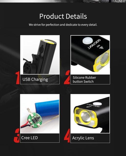 Gaciron Światło Rowerowe LED 400 lumenów 5 Trybów USB Reachargeable - Wianko - 10