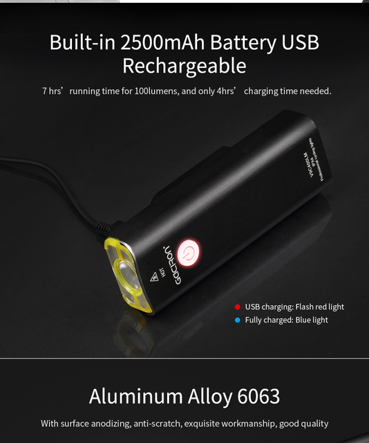 Gaciron Światło Rowerowe LED 400 lumenów 5 Trybów USB Reachargeable - Wianko - 6