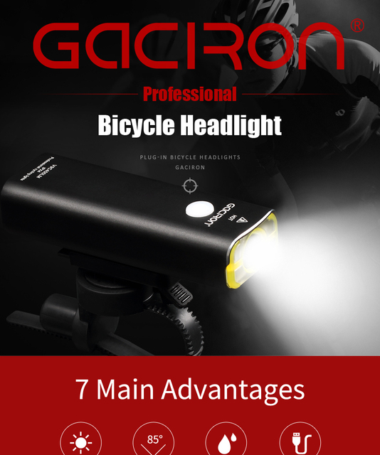 Gaciron Światło Rowerowe LED 400 lumenów 5 Trybów USB Reachargeable - Wianko - 1