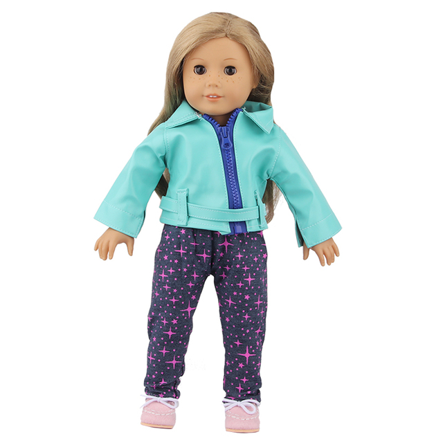 Zestaw trzech kolorów skórzanych ubrań dla lalki o długości 43 cm, pasujący również do lalki amerykańskiej i rosyjskiej o wysokości 18 cali - Wianko - 8