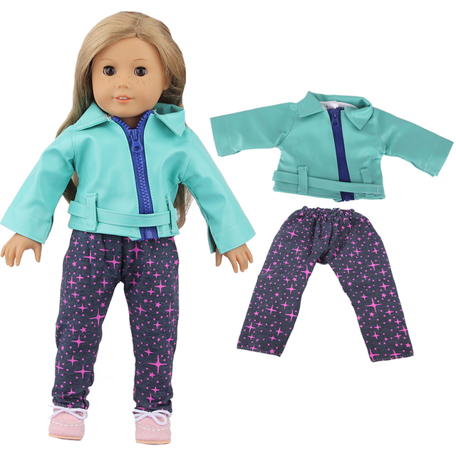 Zestaw trzech kolorów skórzanych ubrań dla lalki o długości 43 cm, pasujący również do lalki amerykańskiej i rosyjskiej o wysokości 18 cali - Wianko - 4
