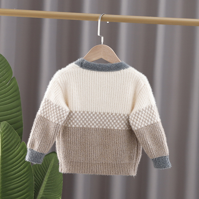 Dziergany sweter jesienno-zimowy dla chłopców. Modny płaszcz-kurtka dla malucha - Wianko - 3
