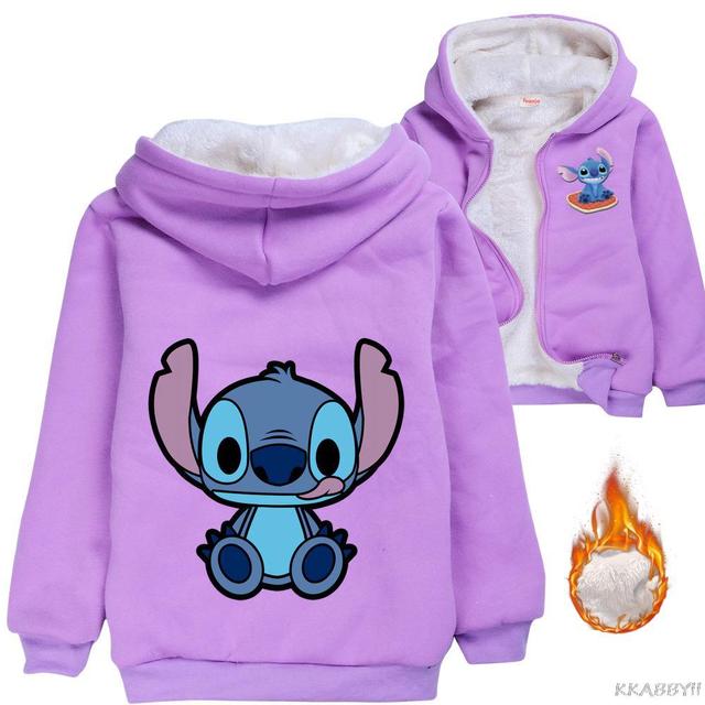 Kurtka z kapturem Disney Stitch dla chłopców i dziewczynek - jesienno-zimowa kreskówka z nadrukiem płaszcz dziecięcy w stylu kaszmirowym - Wianko - 3