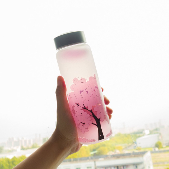 Nowa szklana butelka wody Cherry Gradient o pojemności 420/600/1000 ml - bidon, idealny prezent dla dzieci, dziewczyn i studentów - Wianko - 1