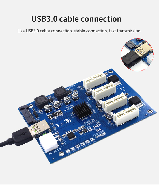 TISHRIC PCIe 1X do 4-portowych kart Riser USB 3.0 z zasilaniem SATA 15 pin + 6 pin - ASMedia - Wianko - 7