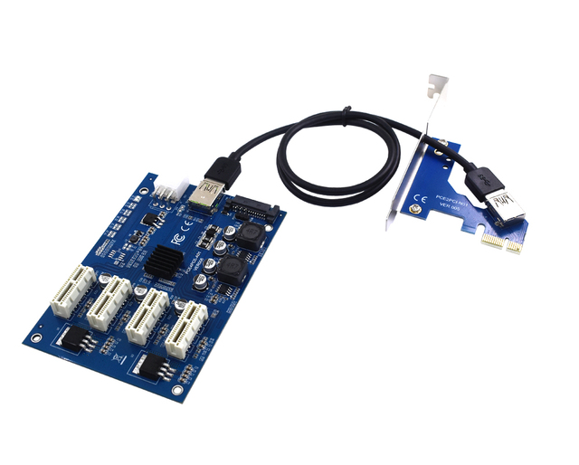 TISHRIC PCIe 1X do 4-portowych kart Riser USB 3.0 z zasilaniem SATA 15 pin + 6 pin - ASMedia - Wianko - 10