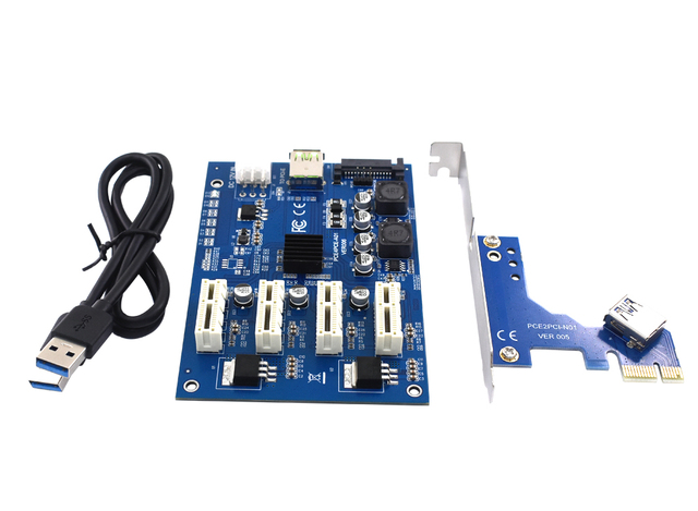TISHRIC PCIe 1X do 4-portowych kart Riser USB 3.0 z zasilaniem SATA 15 pin + 6 pin - ASMedia - Wianko - 14