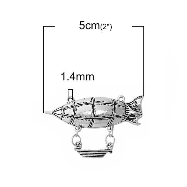 DoreenBeads Stop Cynkowy Kolor Srebrny Steampunk Złącza Spaceship Dirigible DIY Ustalenia 50mm x 34mm, 5 Sztuk - Wisiorki - Wianko - 2