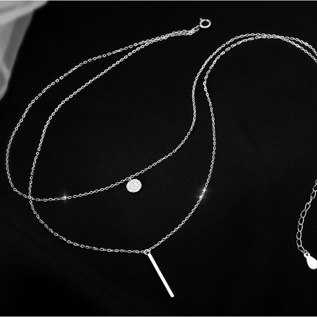 Długi naszyjnik damski ze srebra próby 925 ozdobiony diamentami w kształcie okręgu - Wianko - 7