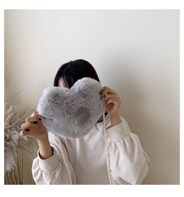 Torba z uchwytem - Moda pluszowa torba jesiennej i zimowej kolekcji dla kobiet z perłowym łańcuchem i sercem - małe torebki projektowane dla stylowych dam - Wianko - 18