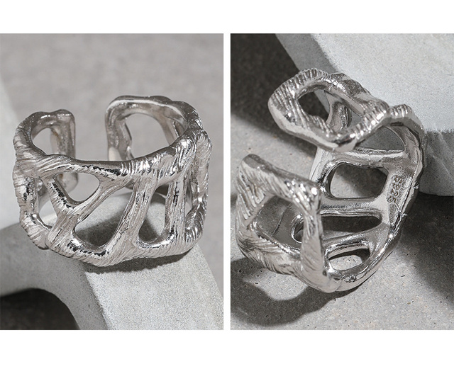Pierścień S'STEEL z wydrążonym projektem, wykonany z srebra 925 dla kobiet - minimalizm i luksus w biżuterii ślubnej 2021 - Wianko - 15
