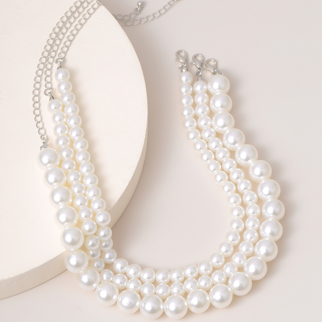 Krótki naszyjnik choker z imitacją perły, białe korale w wielu warstwach dla odważnych kobiet - Wianko - 4
