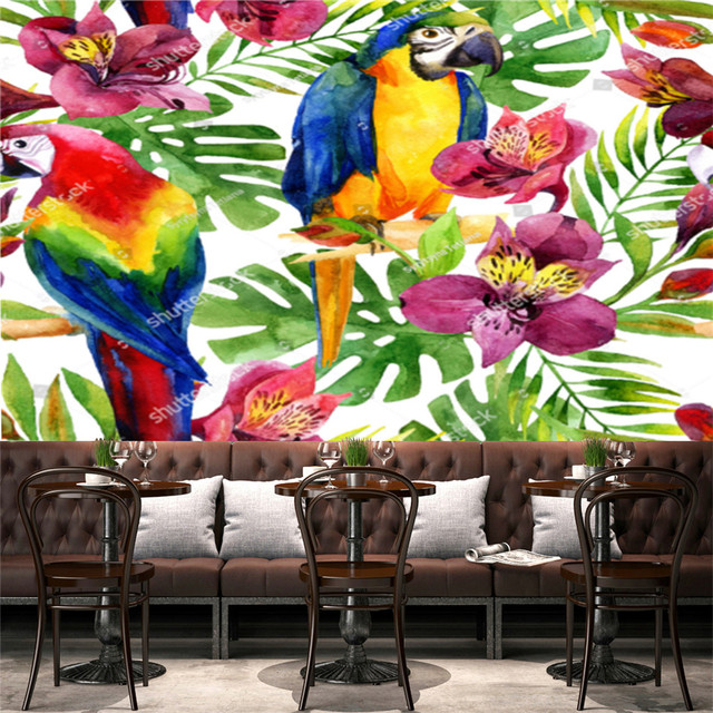 Tapeta akwarela papugi na kwiatowym tle - ozdoba do salonu i sypialni, na sofę lub ścianę - Wianko - 12