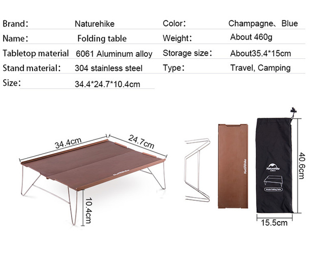 Naturehike składany stół z aluminium o dużej wytrzymałości i lekkości z przenośnym stolikiem ze stali nierdzewnej (nh17z001-l) - Wianko - 2