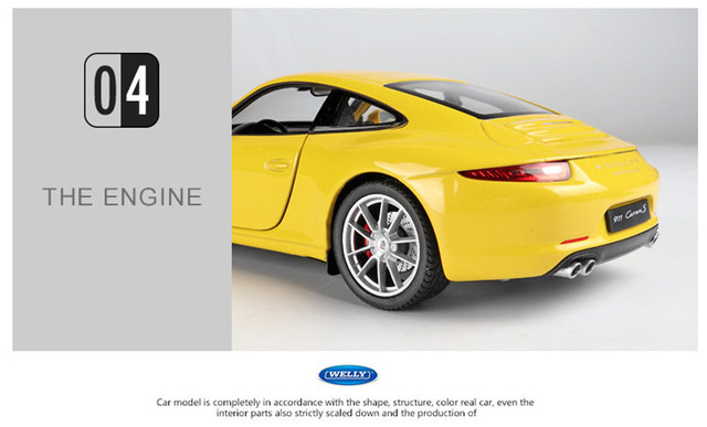 Samochód aluminiowy model Porsche 911 CARRERA S Welly 1:24 - symulacyjna dekoracja do kolekcji i prezentu dla chłopców - Wianko - 22