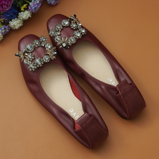 Miękkie płaskie buty damskie z naturalnej skóry, klamra kryształowa, opaska Vintage - Wianko - 11