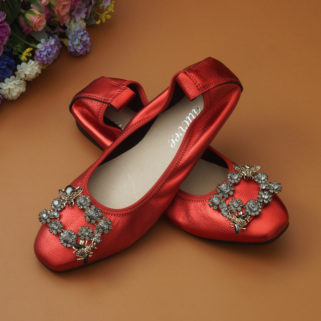 Miękkie płaskie buty damskie z naturalnej skóry, klamra kryształowa, opaska Vintage - Wianko - 10