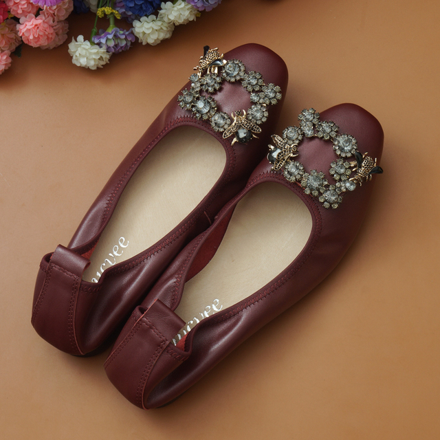 Miękkie płaskie buty damskie z naturalnej skóry, klamra kryształowa, opaska Vintage - Wianko - 12