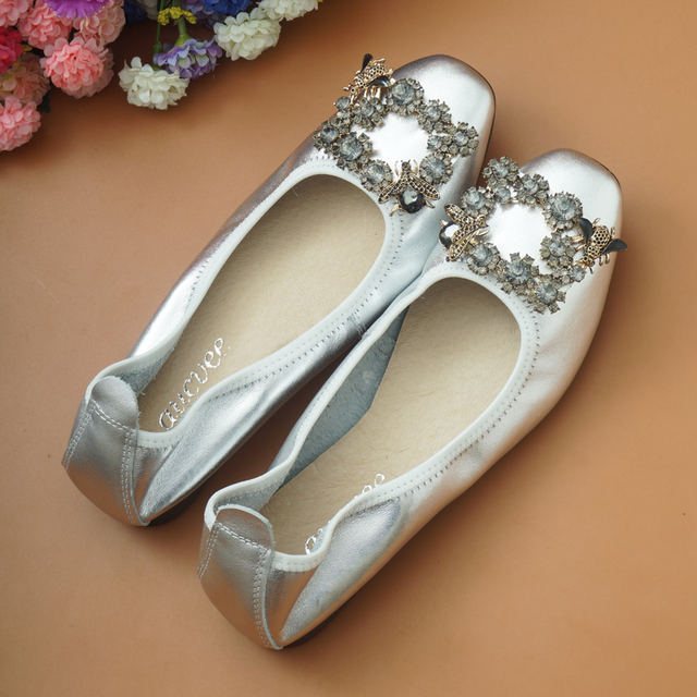 Miękkie płaskie buty damskie z naturalnej skóry, klamra kryształowa, opaska Vintage - Wianko - 13