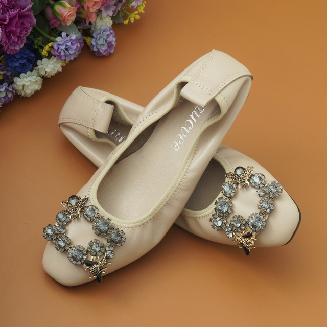 Miękkie płaskie buty damskie z naturalnej skóry, klamra kryształowa, opaska Vintage - Wianko - 6