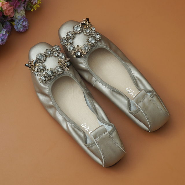 Miękkie płaskie buty damskie z naturalnej skóry, klamra kryształowa, opaska Vintage - Wianko - 4