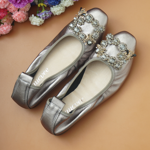 Miękkie płaskie buty damskie z naturalnej skóry, klamra kryształowa, opaska Vintage - Wianko - 5