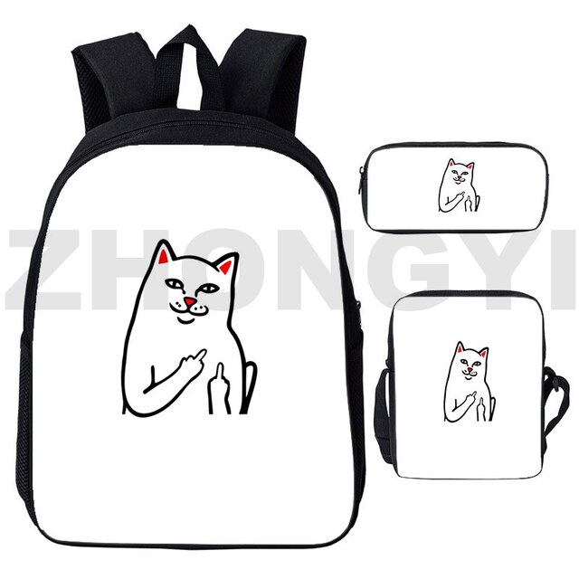 Plecak Mochila Anime czarno-biała z kotem Yin Yang, zestaw 3 sztuk - Wianko - 9