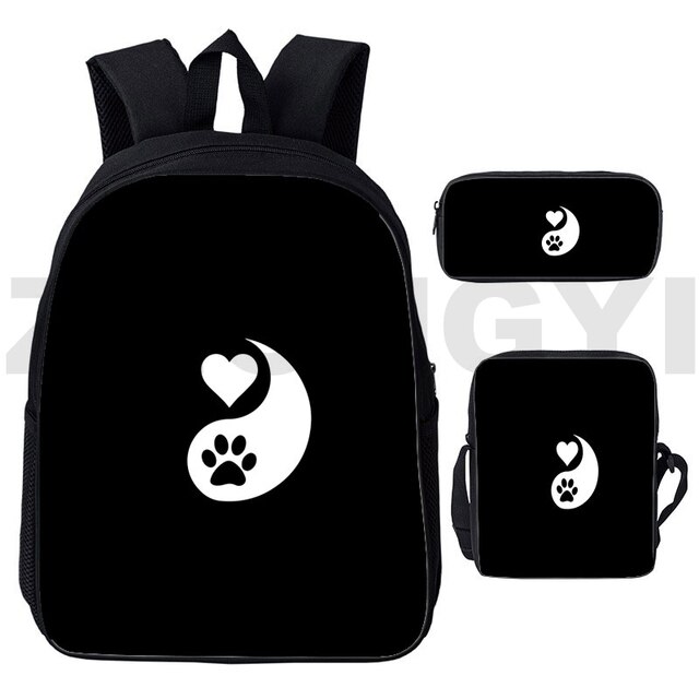 Plecak Mochila Anime czarno-biała z kotem Yin Yang, zestaw 3 sztuk - Wianko - 10