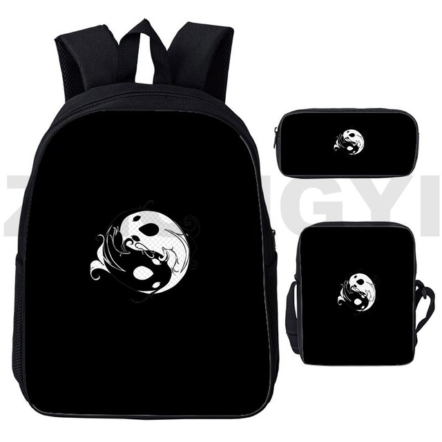 Plecak Mochila Anime czarno-biała z kotem Yin Yang, zestaw 3 sztuk - Wianko - 12