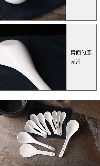 Duża ceramiczna łyżka do zupy z długą rączką - porcelanowa kostna owsianka - Wianko - 3