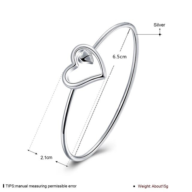 Srebrna bransoletka z romantycznym sercem - moda, prezent, ślub - Wianko - 2