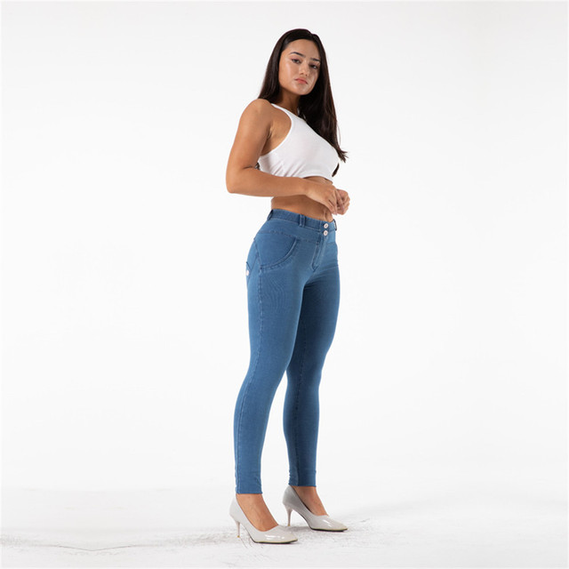 Nowoczesne niebieskie legginsy do jogi i treningu - elastyczne dżinsy z systemem 4-Way Stretch - Wianko - 4